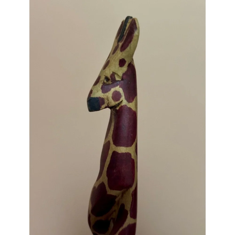 Hand Carved Wooden Giraffe Salad Server Set African Theme Spoon Fork 12 Inch